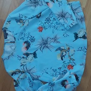 Blue Floral Blouse ruffle detail on Sleeves